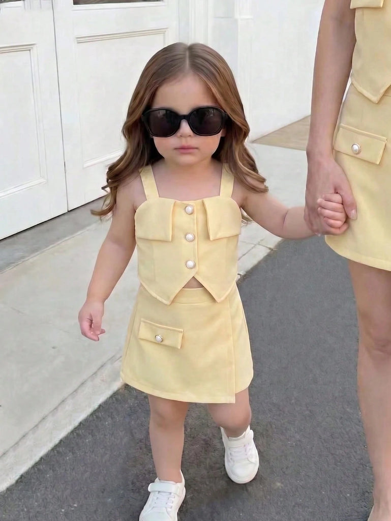 Shein 2pcs-Set- solid yellow Skort