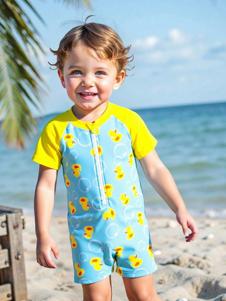 Shein short-sleeve  swimsuit- baby blue/ baby chick print