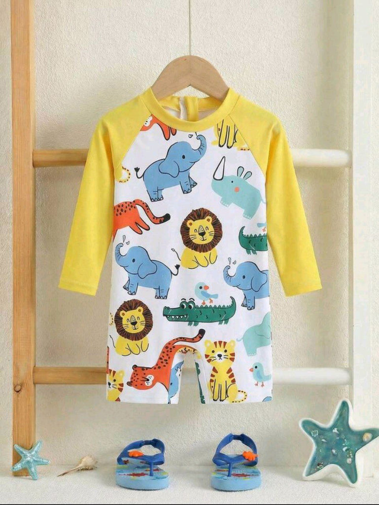 shein swimsuit- long sleeve- yellow animals (بدون كاب)