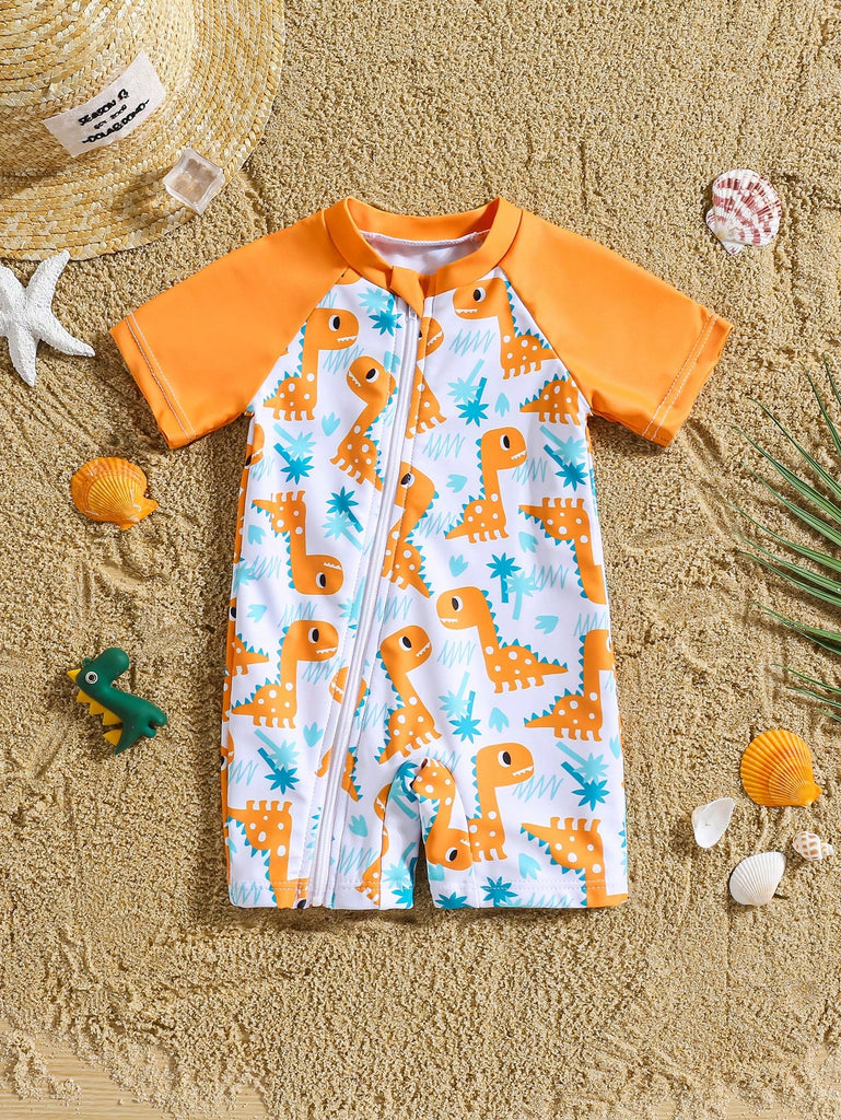 Shein short-sleeve  swimsuit- orange dino print