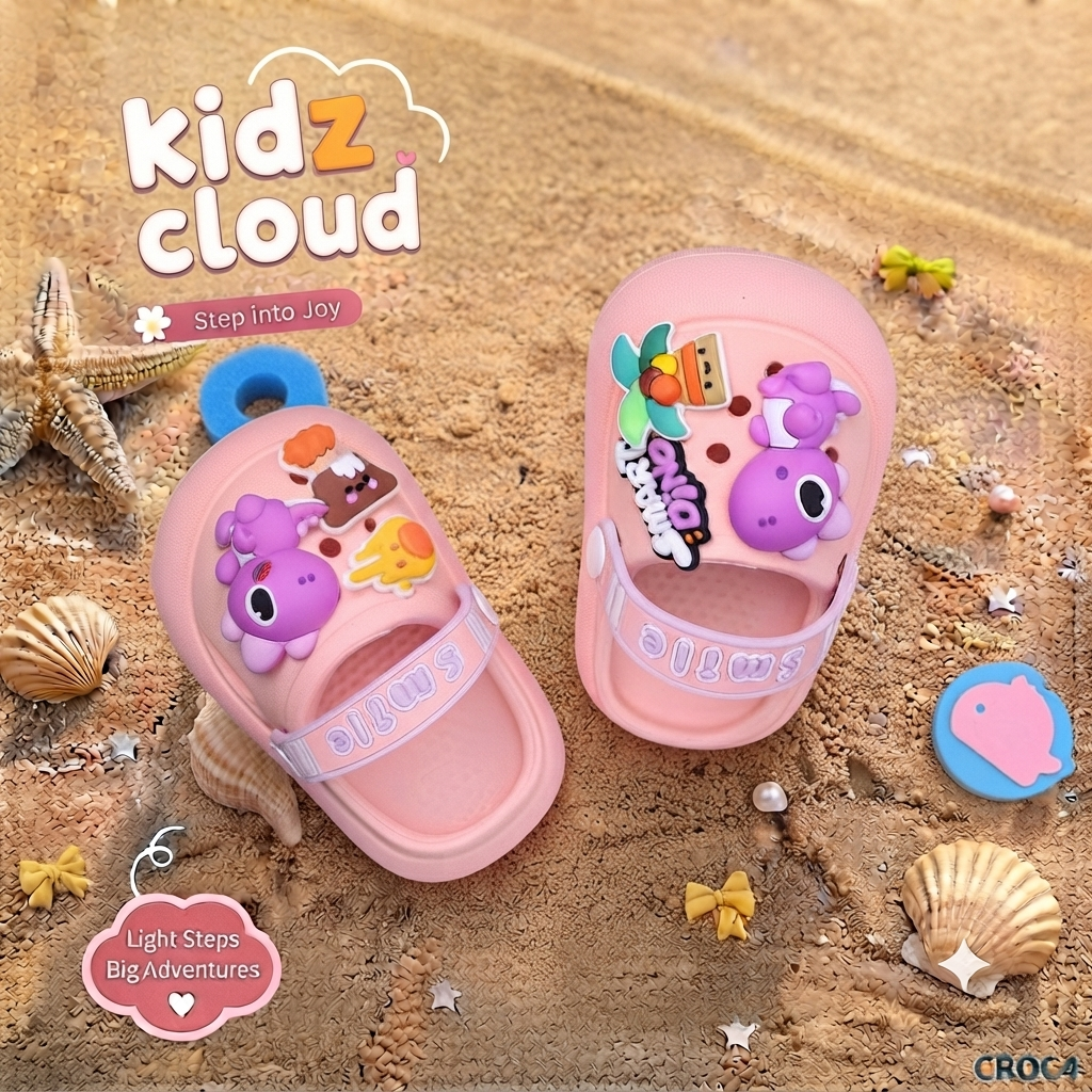 Crocs- pink- dino smile