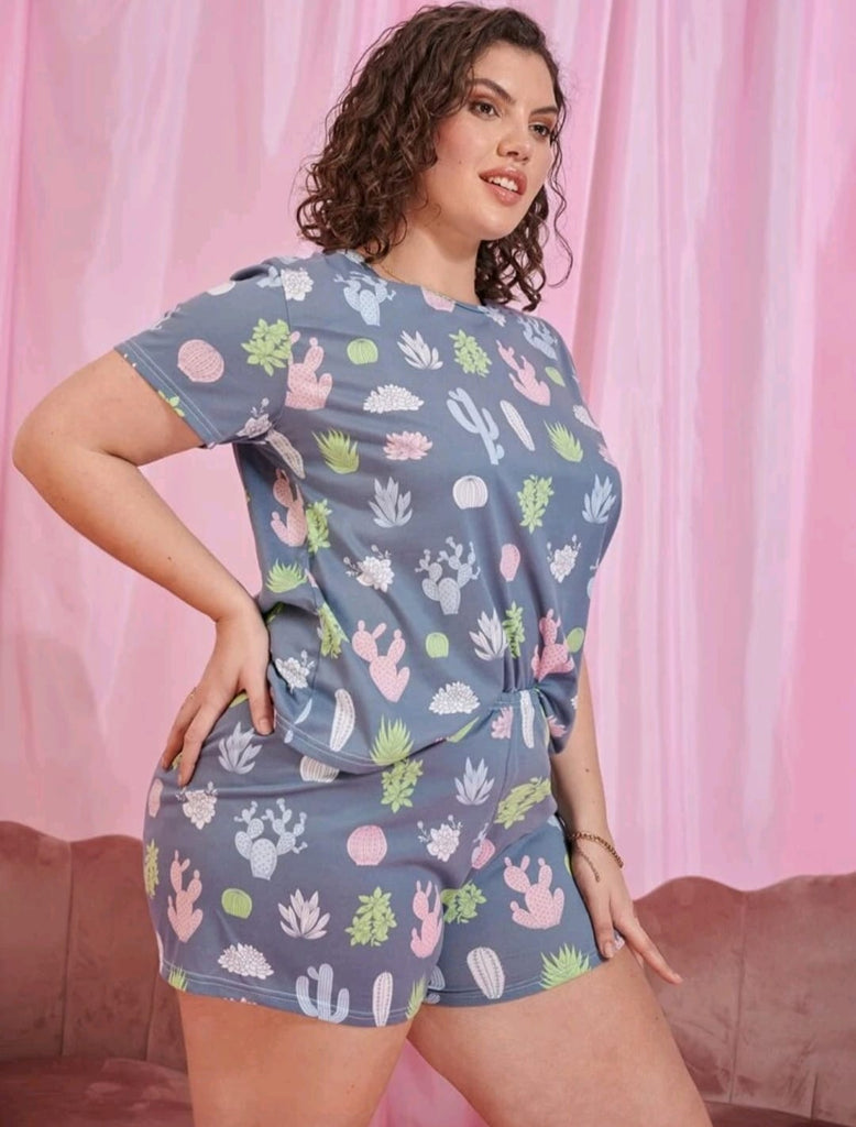 Plus cactus shorts pajamas set